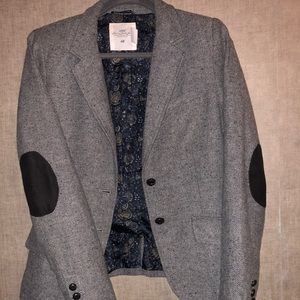 H&M gray tweed blazer with elbow patches